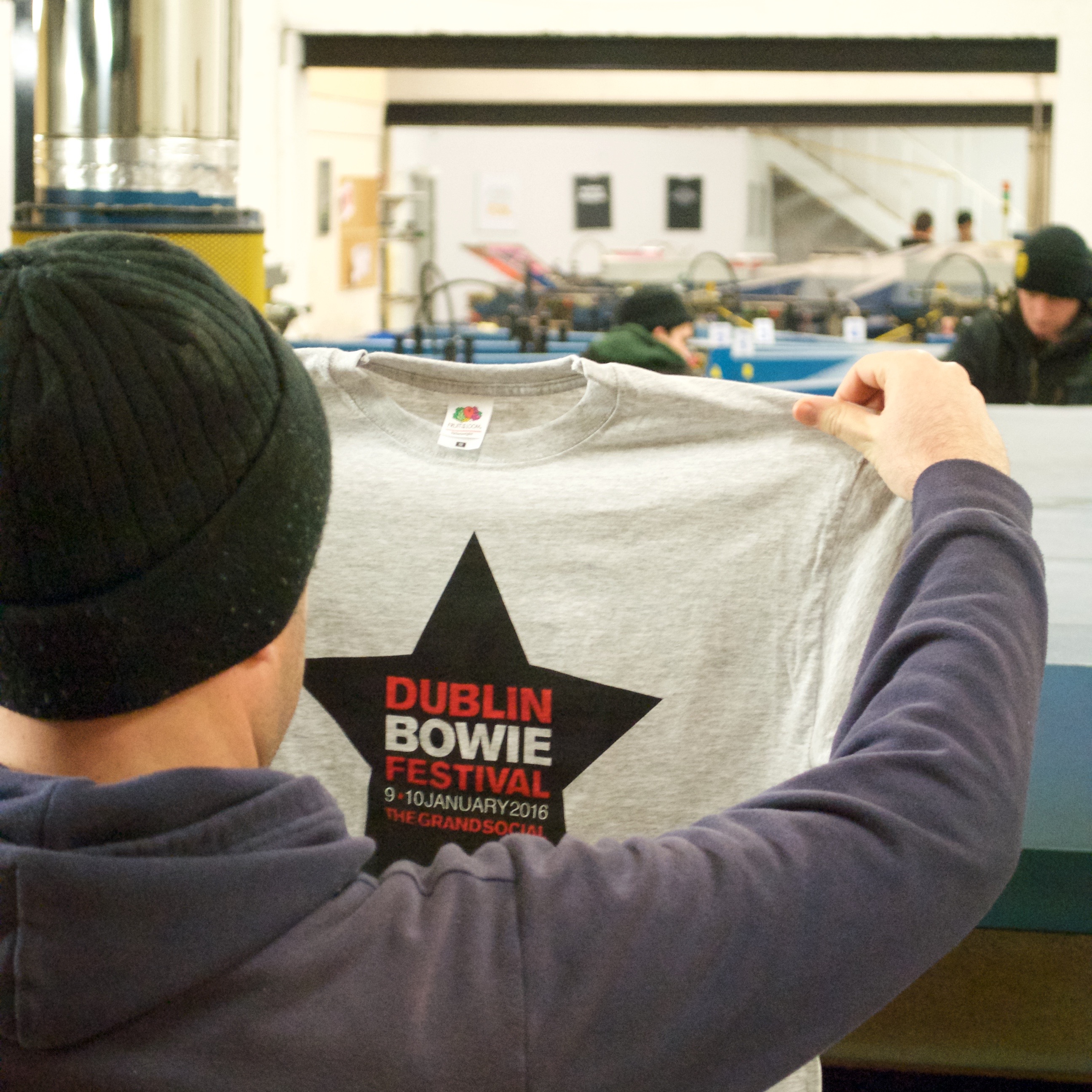 Vinny from the T-Shirt Company with a David Bowie festival heather grey fruit of the loom t-shirt